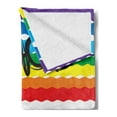 thumbnail image 2 of Retro Soft Flannel Fleece Throw Blanket, Modernistic Peace Typography with Circular on Wavy Rainbow Colored Stripes, Cozy Plush for Indoor and Outdoor Use, 50" x 70", Multicolor, by Ambesonne, 2 of 5