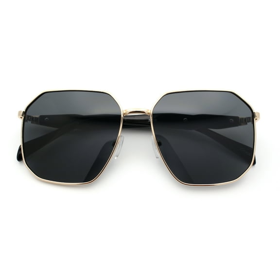 Mens Luxury Geometric Metal Rim Hustler Fashion Rectangle Sunglasses Gold Black - Black
