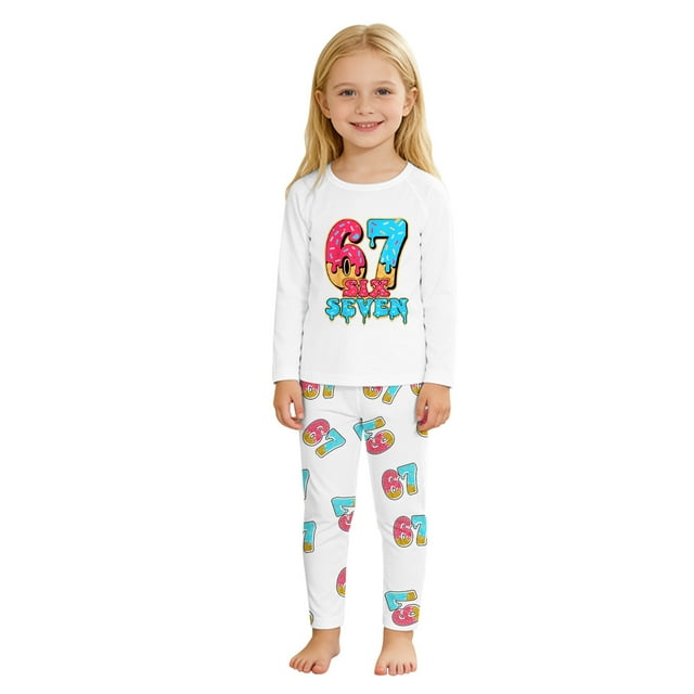 SgJHXb Pyjama à Manches Longues pour Filles avec Col Rond et Manches Raglan pour une Nuit Confortable, Vêtements de Nuit pour Filles Tailles 7-8 Ans