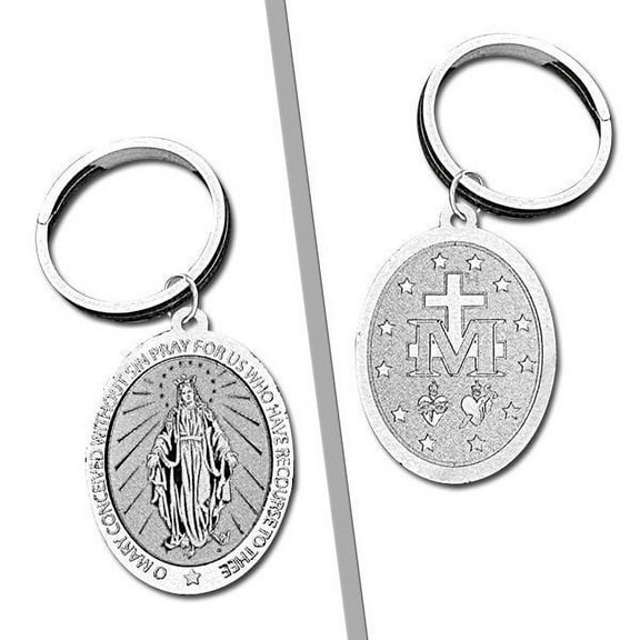 Miraculous Medal Keychain - 1 Inch X 1 1/4 Inch - Sterling Silver