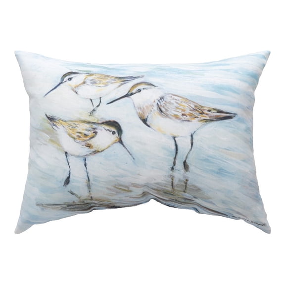 Manual Woodworkers & Weavers SHSPIP 18 x 13 in. Coastal Shores Sandpipers Climaweave Pillow - White, Blue, Tan & Brown