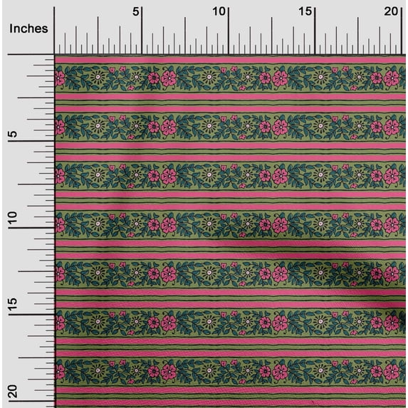 oneOone Organic Cotton Poplin Twill Fabric Leaves & Floral Block Printed Fabric 1 Yard 42 Inch Wide
