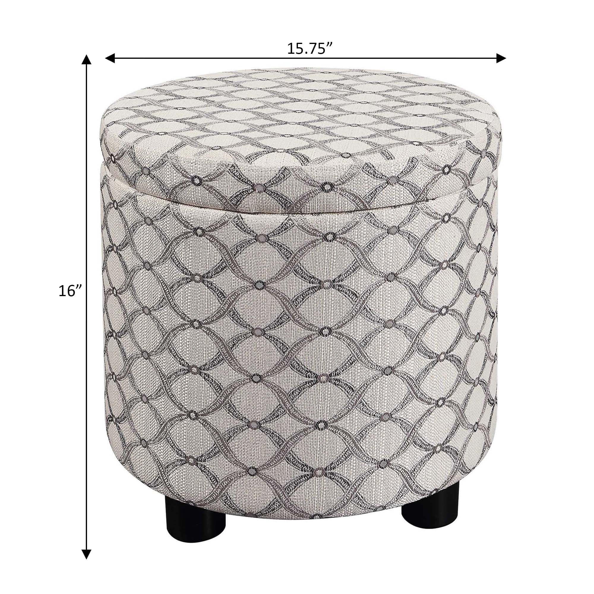 Convenience Concepts Designs4Comfort Round Accent Storage Ottoman with Reversible Tray Lid, Ribbon Pattern Fabric