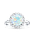 thumbnail image 4 of Real Ethiopian Opal Engagement Ring with Diamond Halo - Classic Round Opal Ring - 2 Carat - AAA Quality, 18K White Gold, US 4.50, 4 of 9