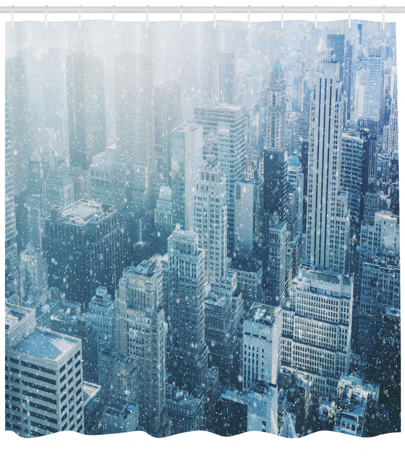 thumbnail image 3 of Ambesonne Winter Shower Curtain, Snow in New York City, 69"Wx70"L, White Pale Green, 3 of 3