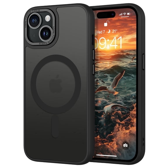 DOMAVER for Magnetic iPhone 15 Case (6.1") - Slim Fit Matte Translucent Cover | Compatible with Mag-Safe | Shockproof Anti-Yellowing | Black