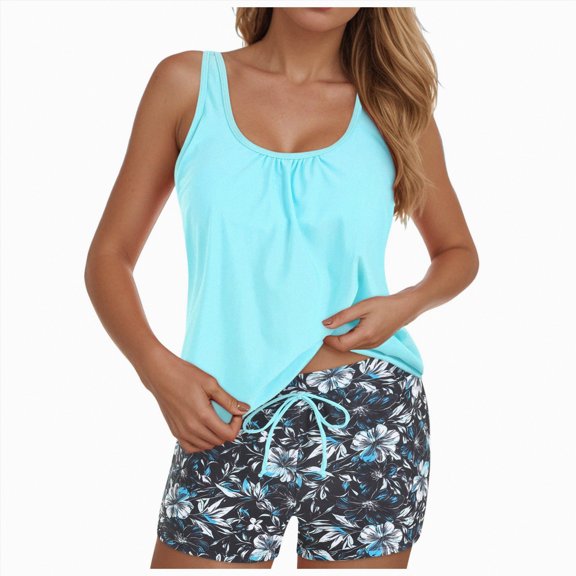 Rotm Two Piece Swimsuit for Women Two Piece Tankini Swimsuits for Women with Shorts Tummy Control Bathing Suits Athletic Swimwear Mint Green,XL