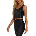 thumbnail image 4 of INSPIRE CHIC Women's Metallic Sequin Crop Top Sparkle Glitter Sleeveless Party Club Tank Top S Black, 4 of 6