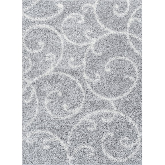 Tayse Soho Shag Shag Area Rug SOH1102 Transitional Silver Leaves Curls 3' 3" x 4' 11" Rectangle