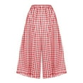 thumbnail image 5 of ABATAB Palazzo Capri Pants for Women Wide Leg Culottes Pants Elastic Waist Plaid Capris Trendy Capri Pants with Pockets, 5 of 5