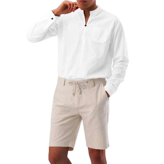 Camisas De CompresióN Para Hombre Camisa de manga larga casual para hombre Camisa de diario de color sólido con botones de bolsillo delgados a la moda (White, M)