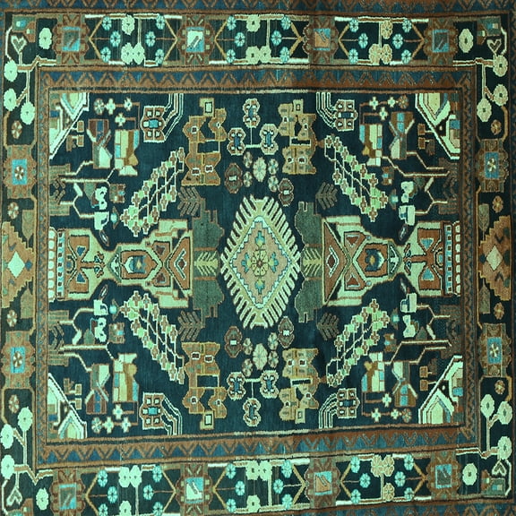 Ahgly Company Indoor Square Animal Turquoise Blue Traditional Area Rugs, 6' Square