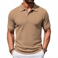 thumbnail image 2 of KLHDSF Men's Knit Polo Shirts Casual Short Sleeve Button Down Polo Shirt Classic Golf Shirts Khaki L, 2 of 7