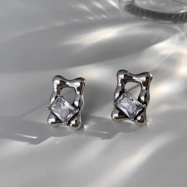 Woman Asymmetric Diamond Love Metal Chain Earrings Christmas, GiftSquare Zircon