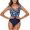 Navy, variant on Alkepwun Women's Ruffled One Piece Swimsuit Summer Mesh Floral Patchwork Cross Backless V Neck Bathing Suit Slimming Swimwear on Clearance