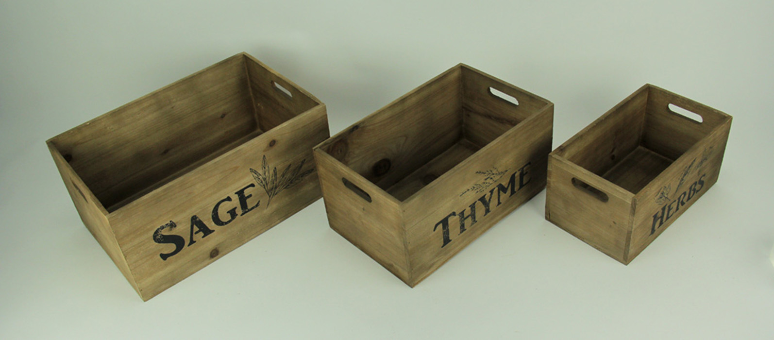 Sage Thyme and Herbs Decorative Wooden Storage Crates Set
