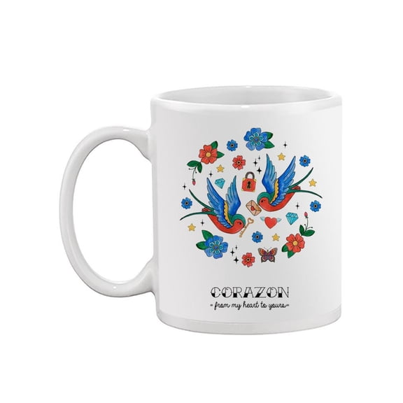 Birds And Doodles Tattoo Style Mug -Image by Shutterstock,