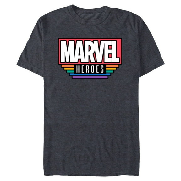 Marvel Pride Flag Rainbow Marvel Heroes Logo Retro Rectangle - Short Sleeve Blended T-Shirt for Adults - Customized-Navy Heather
