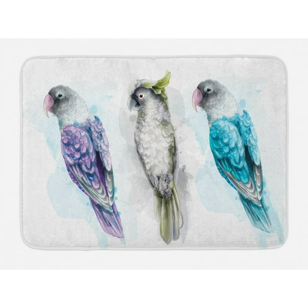 Download Birds Bath Mat Colorful Exotic Parrots With Watercolor Tropical Animal On Plain Backdrop Plush Bathroom Decor Mat With Non Slip Backing 29 5 X 17 5 Turquoise Purple Grey By Ambesonne Walmart Com