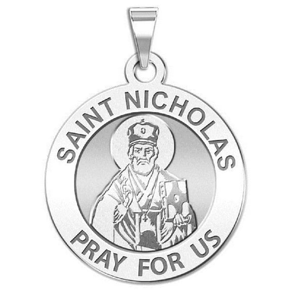 Picturesongold.Com Saint Nicholas Religious Medal Necklace Pendants Adult-3/4 Nickel-Sterling Silver