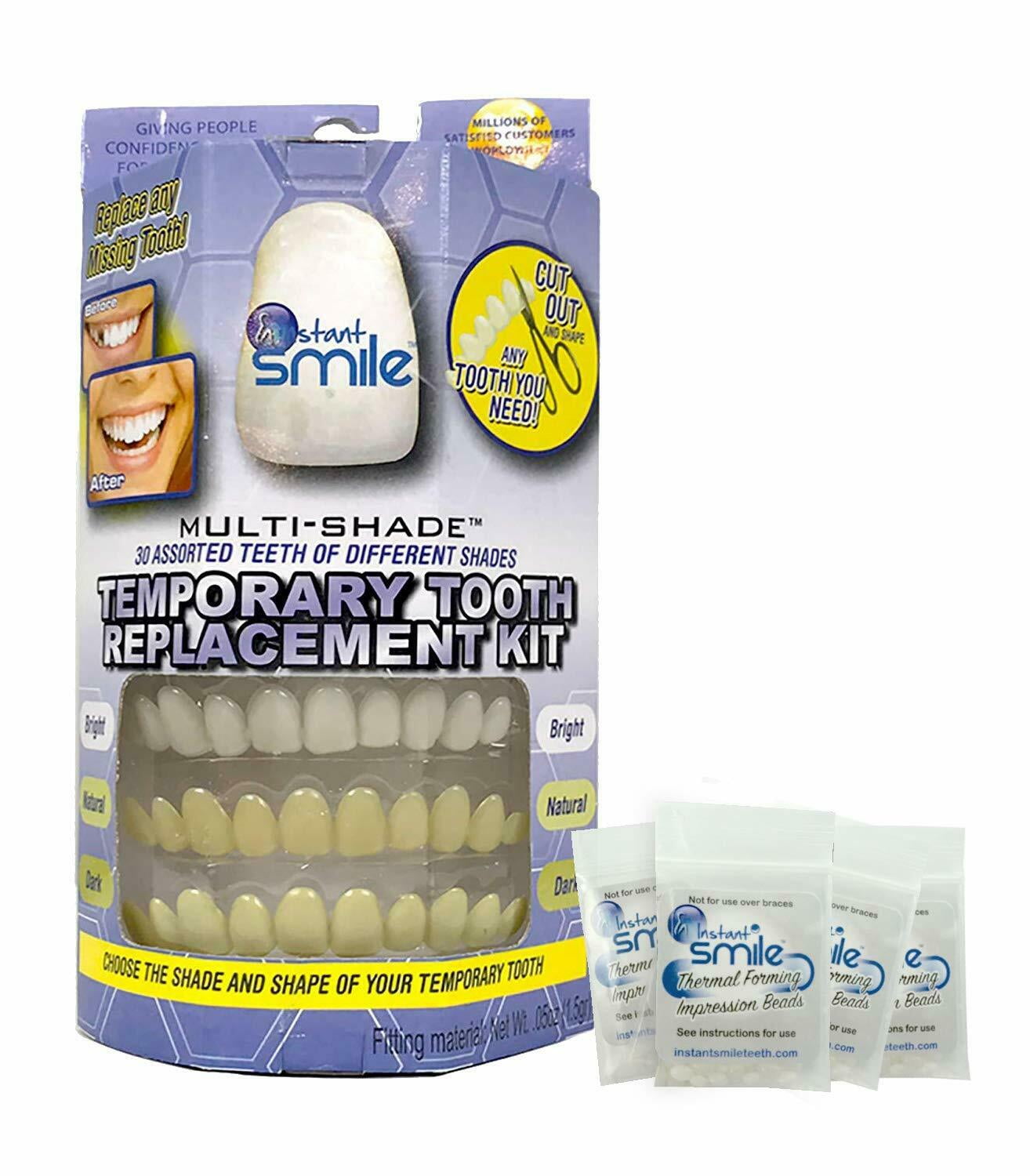 Instant Smile Multi-Shade Patented Temporary Tooth Repair Kit, 4 Extra Packs of Fitting Beads