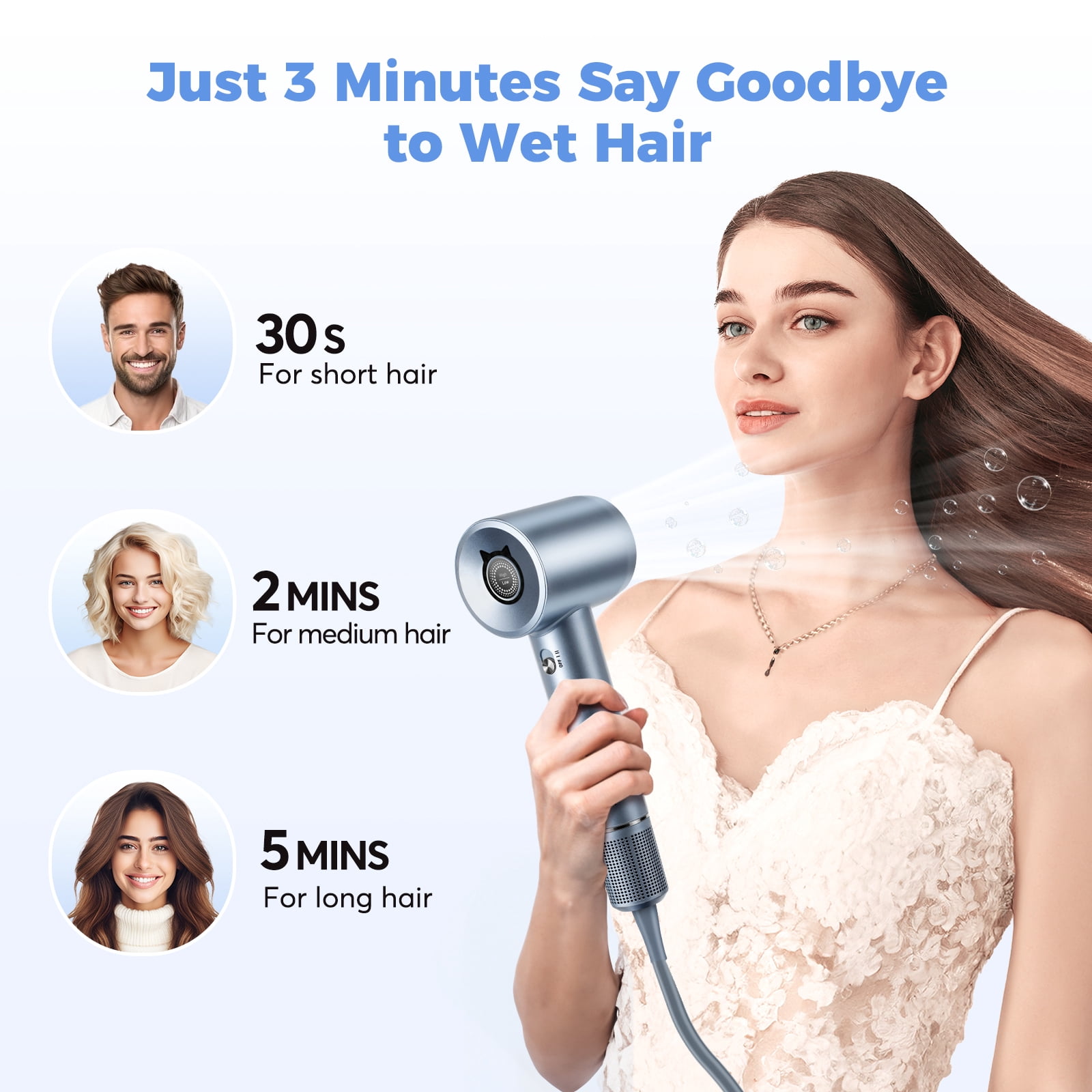 High Speed Hair Dryer - Bopcal 200 Million Negative Ionic Blow Dryer for Hair Care,Low Noise & Lightweight,for Home, Travel and Gift Choice(Silver)