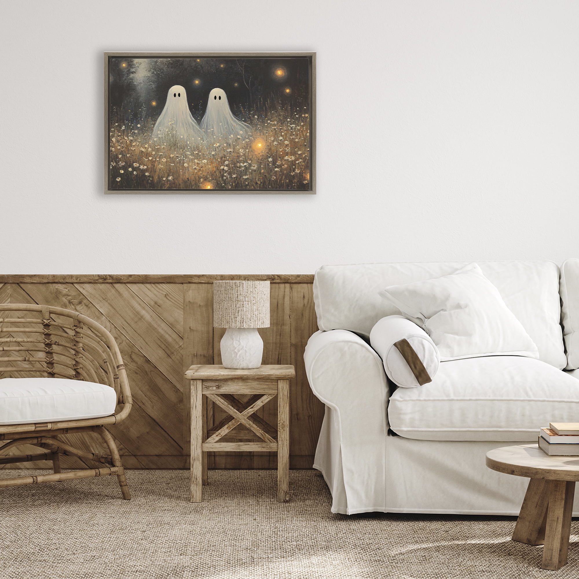 Stupell Industries Ethereal Ghost Twins Brown Framed Floater Canvas Wall Art, design by Jacky Ngan
