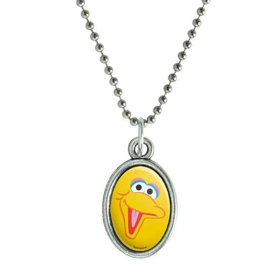 Sesame Street Big Bird Face Antiqued Oval Charm Pendant with Chain