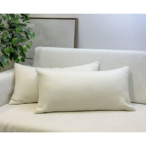 Aiking Pack of 2 Soft Decorative Knitted Double-Cable Sweater Cozy Throw Pillow Covers, 12x24 inch, Ivory