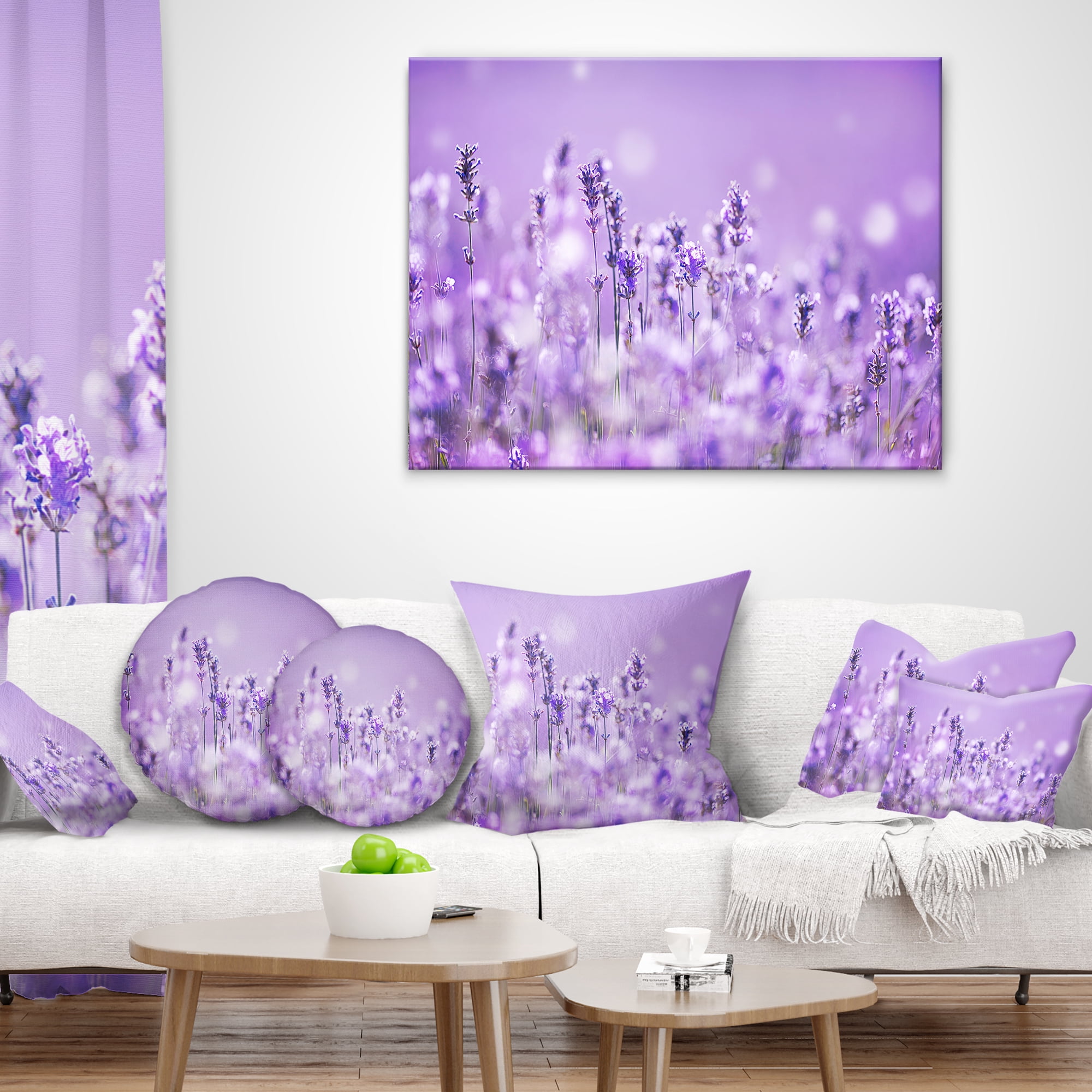 Designart Stunning Purple Lavender Field - Landscape Printed Throw Pillow - 12x20