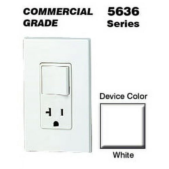 Leviton 5636-W 20 Amp, 120 Volt, Decora Single-Pole, AC Combination Switch, Commercial Grade, Grounding, White