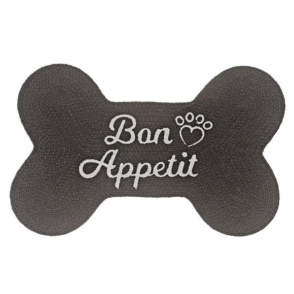 Braided Cotton Bone Shape Pet Mat Black Bon Appetit 15 X 23