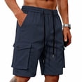 thumbnail image 5 of Stamzod Cargo Shorts for Men Elastic Waist Summer Casual Work Short with Multi Pocket Mens Clothes Navy L, 5 of 8