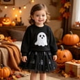 thumbnail image 2 of Enyan Toddler Halloween Outfit Girl Long Sleeve Ghost Sweatshirt+Tulle Skirt 2-Piece Baby Girls Fall Skirt Set, 2 of 4