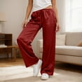 thumbnail image 2 of Satin Pants For Women Silk Wide Leg Pants Low Waist Baggy Pants Lounge Bottoms, 2 of 6