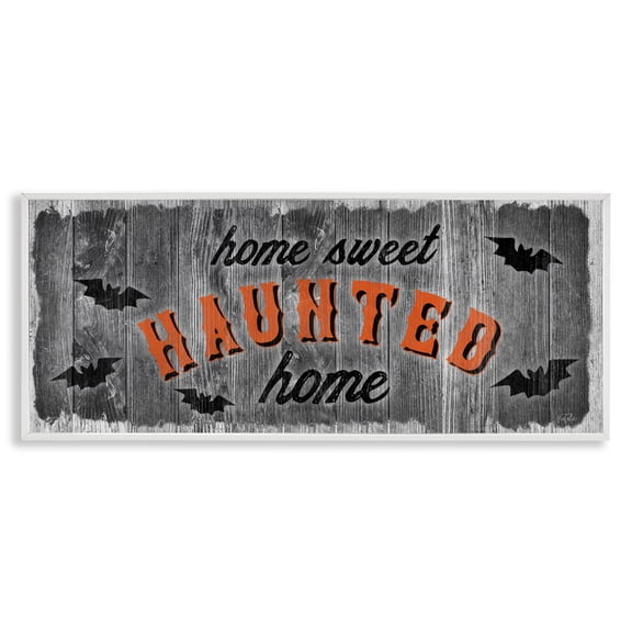Stupell Industries Cottage Sweet Haunted Home Bats Sign White Framed Giclee Art, 24 x 10, by Natalie Carpentieri