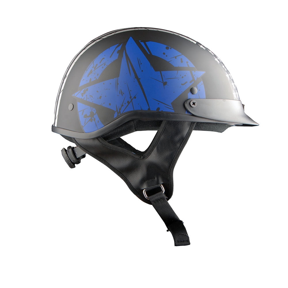 1Storm Motorcycle Half Face Helmet Mopeds Scooter Pilot with retractable Inner Smoked Visor HKY205V, Blue Flag