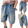 thumbnail image 2 of Baby Boy Shorts Blue Boy's Elastic Waist Bermuda Denim Shorts Letter Patched Jean Shorts with Pockets Kid Girls Denim Shorts Summer Elastic High Waist, 2 of 9