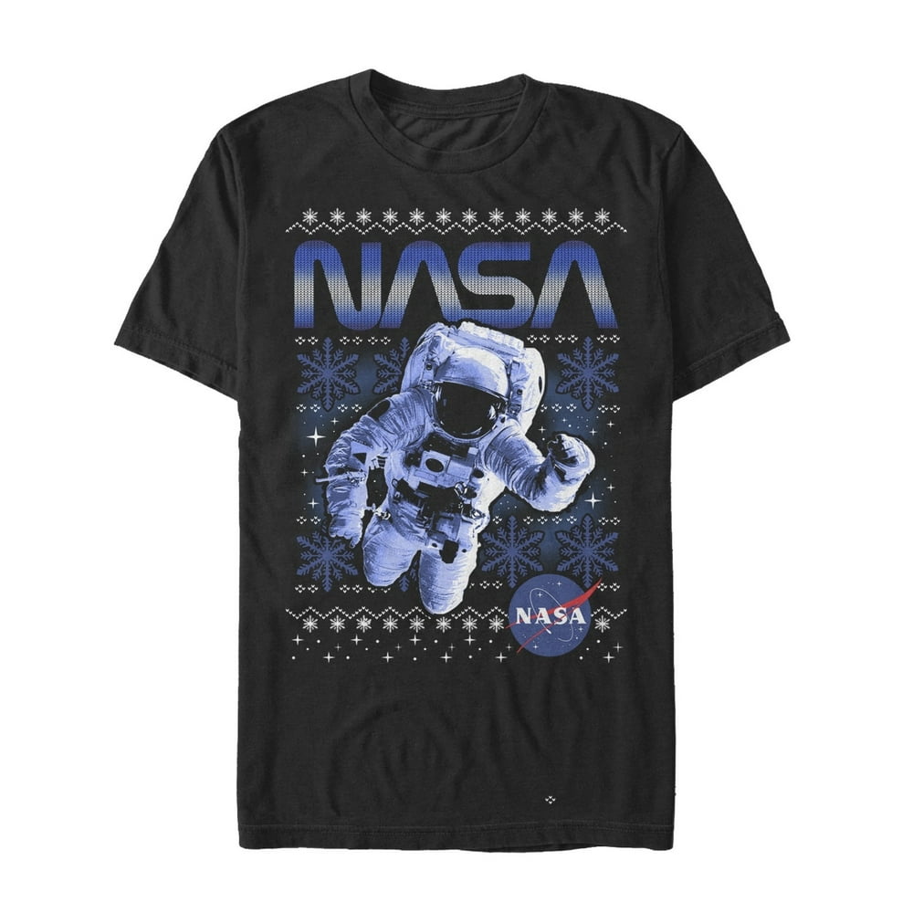 NASA Men's NASA Ugly Christmas Astronaut Print TShirt Black
