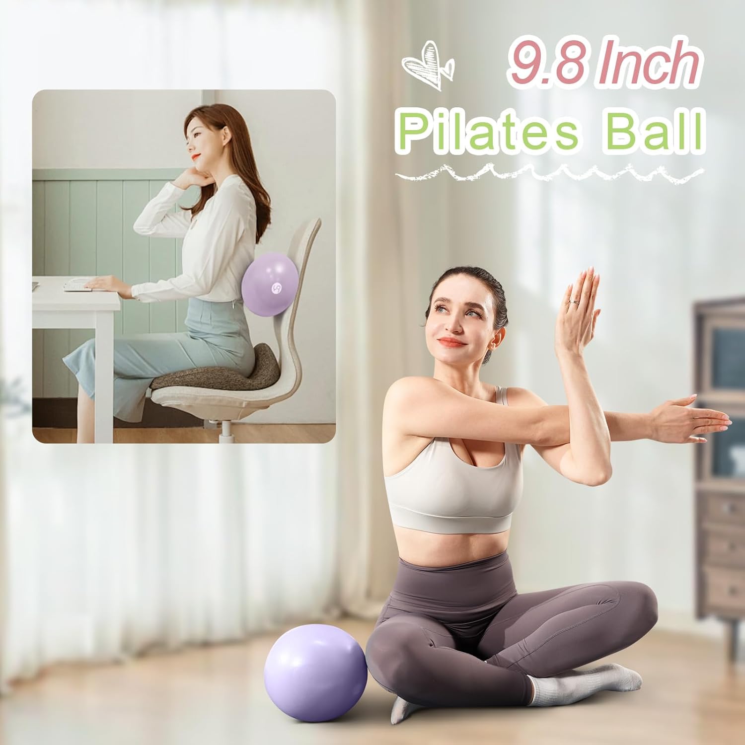 YR 9.8 inch Pilates and Yoga Balls, Anti-Burst Small Exercise Ball for Stability, Pilates, Core Training, Physical Therapy, Purple