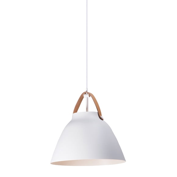 Maxim 11356TNWT Nordic Scandinavian Metal Spun Pendant Ceiling Light, 1-Light 60 Watt, 15" H x 14" W, Tan Leather/White