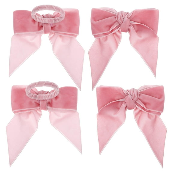 NICEXMAS 4Pcs Pink Bow Napkin Rings with Lint Material for Decorative Wedding Party and Home Use