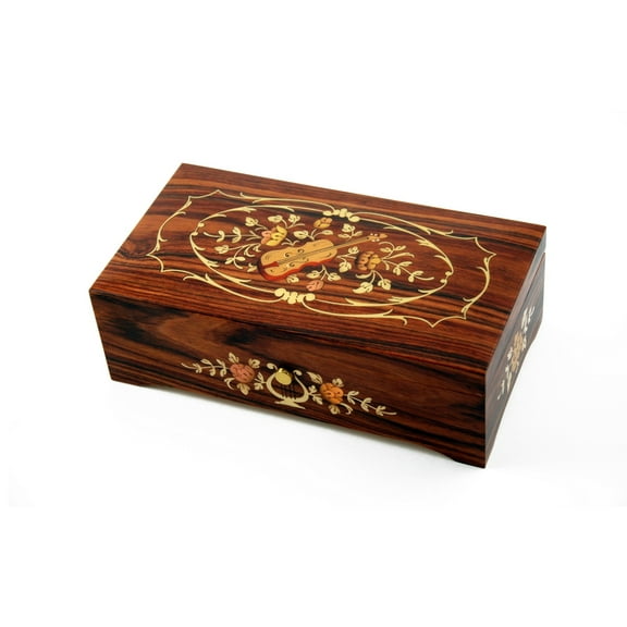 Incredible 50 Note Rosewood Music Box with Violin and Floral center in Ornament Frames Inlay - Smoke Gets into Your Eyes