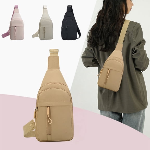 Chest Bag Crossbody Chest Pack | Adjustable Strap | Multi-Compartment Organizer | Durable Cloth Fabric | Secure Zip Closures | Sports Portable Waist Sling | 30x18cm | Black/White/Khaki/Pink