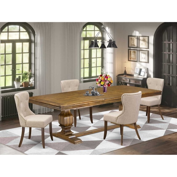 East West Furniture Northcliffe 5-Piece Dining Table Set in Walnut Finish