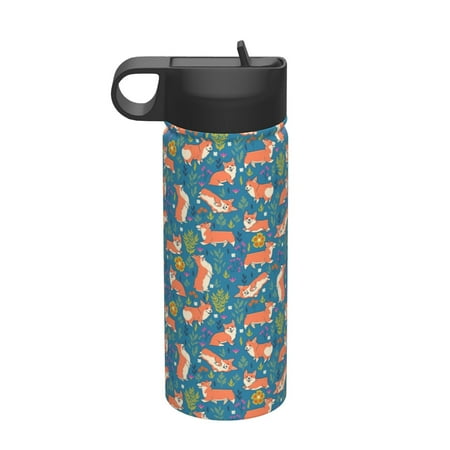 

Susaid Corgi with Flowers Print 18oz Sports Insulated Kettle Stainless Steel Water Bottle For Running Hiking Cycling Climbing