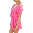 thumbnail image 3 of Casual V Neck Womens Summer Short Rompers Tie Front Wide Leg Jumpsuit, 3 of 5