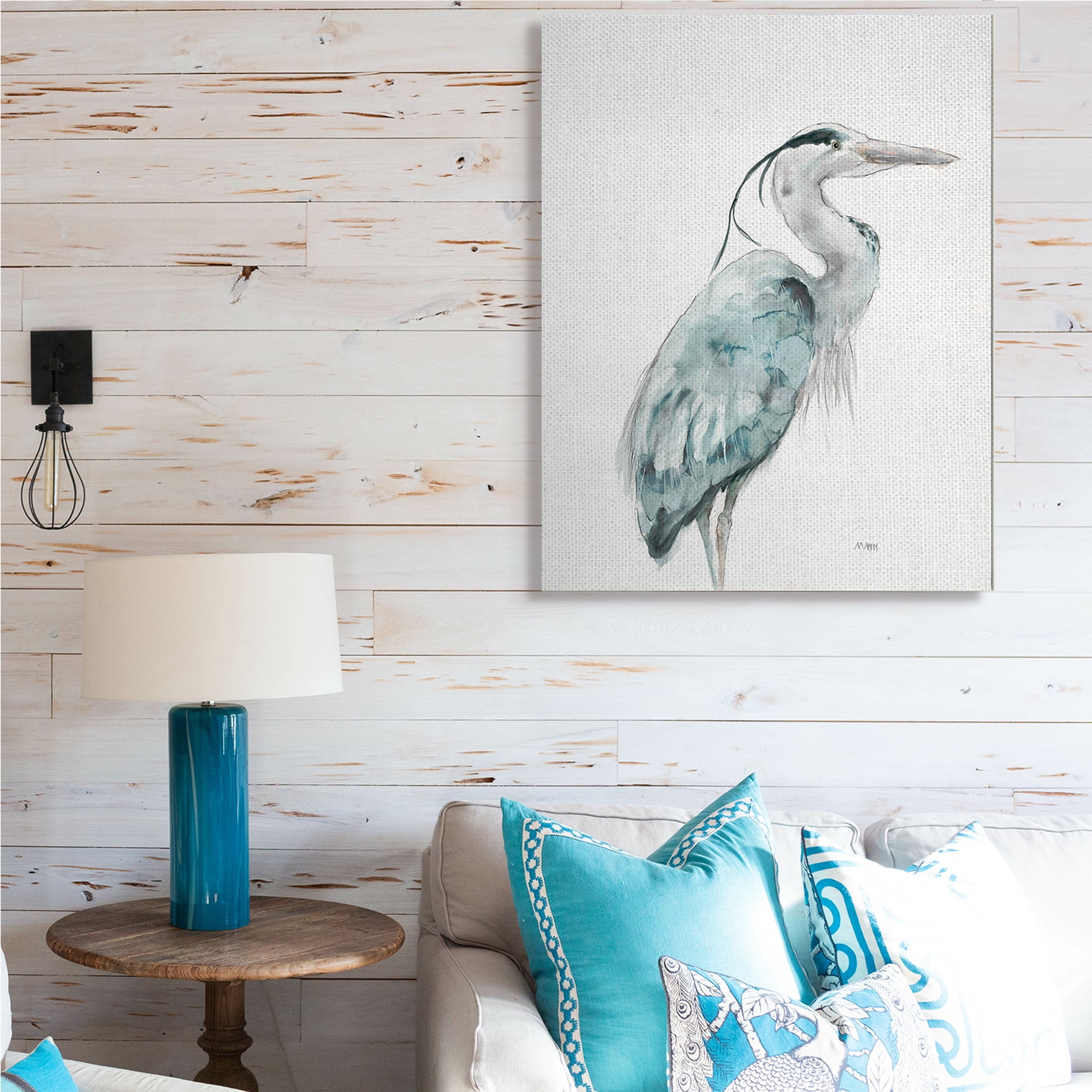 Stupell Industries Watercolor Crane Soft Blue Tones Aquatic Bird,36 x 48,Designed by Patti Mann