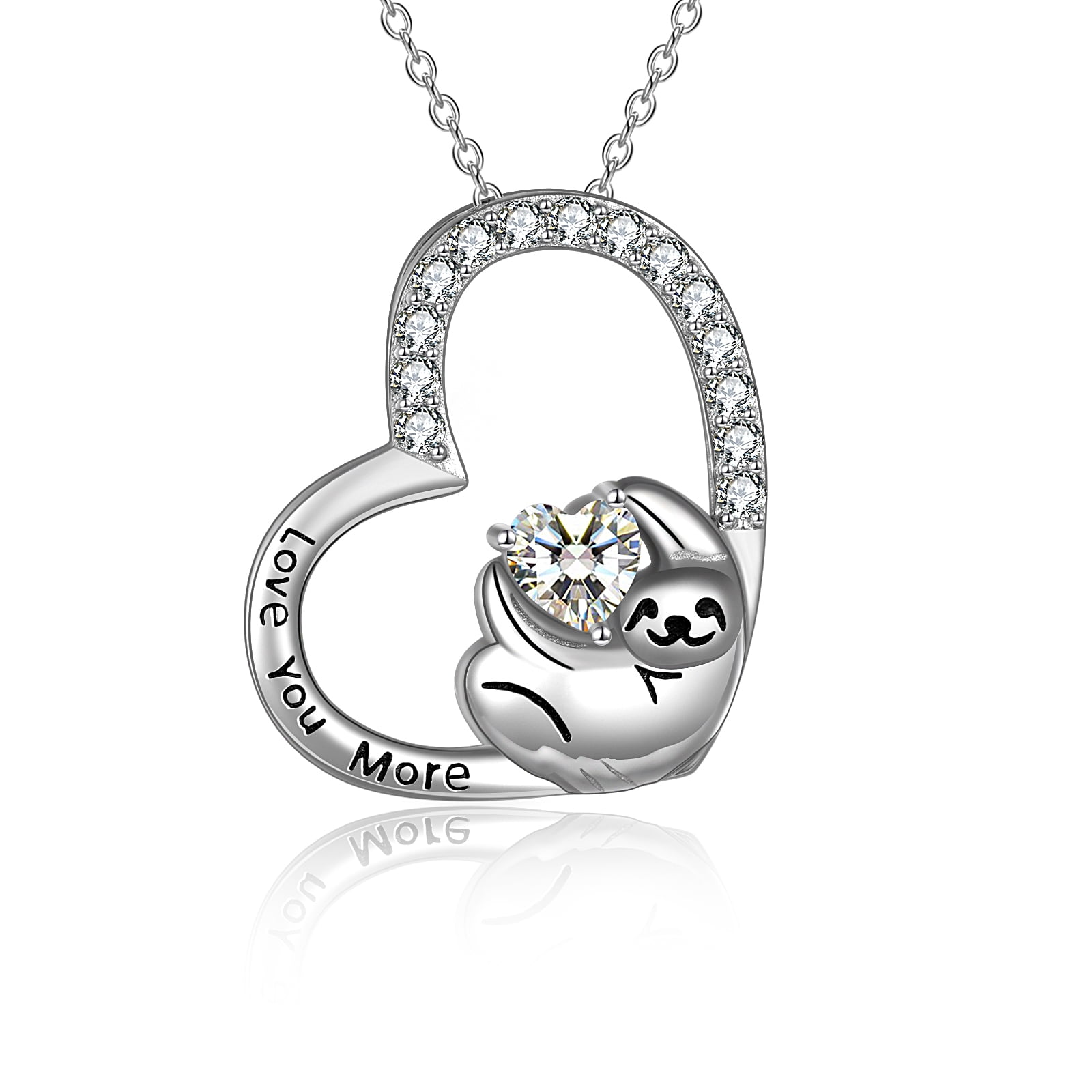 YAFEINI Sloth Gifts Sterling Silver Sloth Necklace Heart Animal Pendant for Women Jewelry