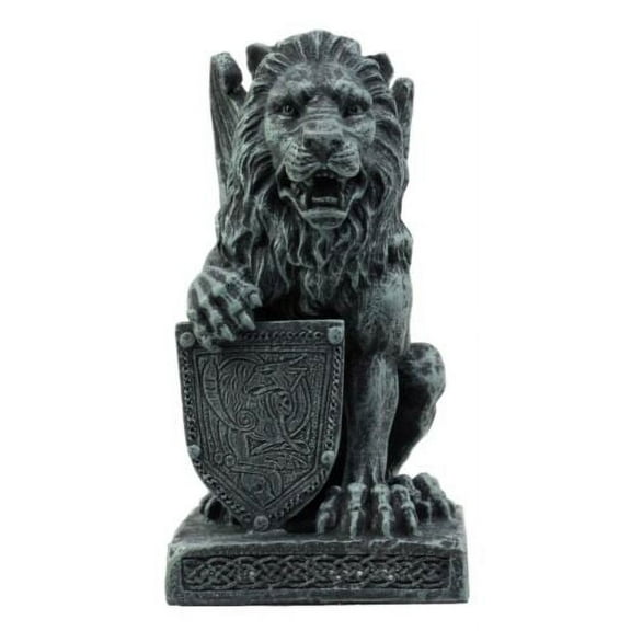Ebros Gift Stoic Roaring Lion Heart Gargoyle On Pedestal Figurine Collectible 6" H (Shield Bearer)